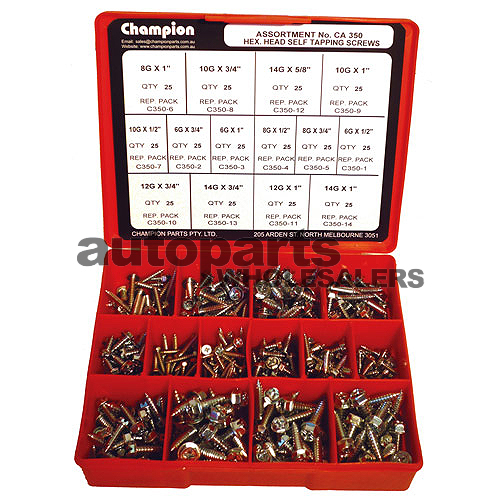 CHAMPION KIT HEX HEAD SELF-TAPPING SCREWS (350 Pieces)