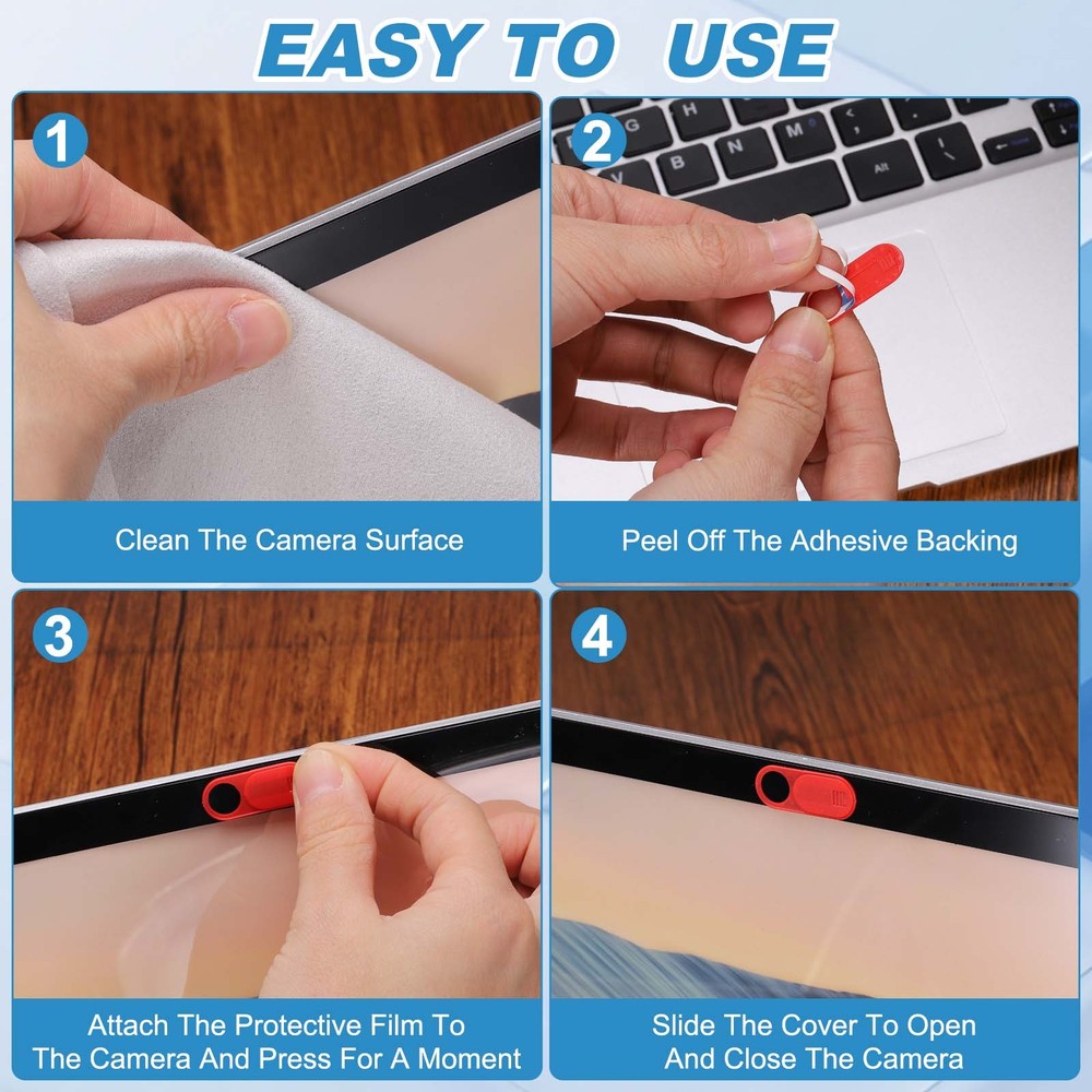 6Pcs 1.1" x 0.43" Computer Camera Cover Slide Thin Camera Blocker, Black