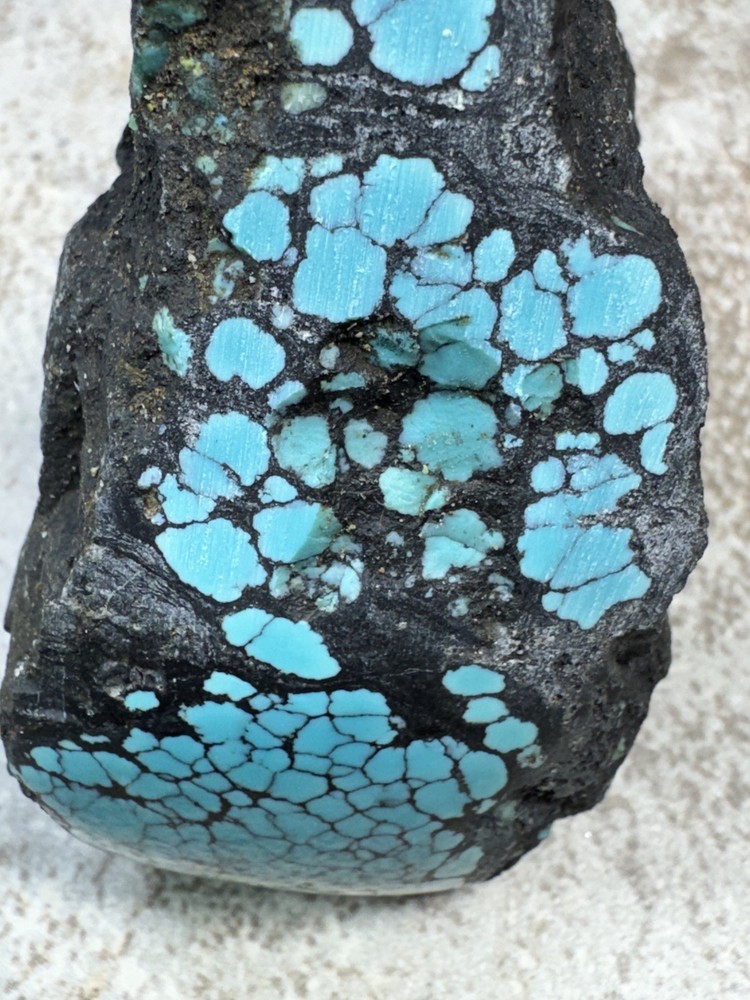 Hubei turquoise rough , solid spiderwebs nuggets in blue color tight pattern