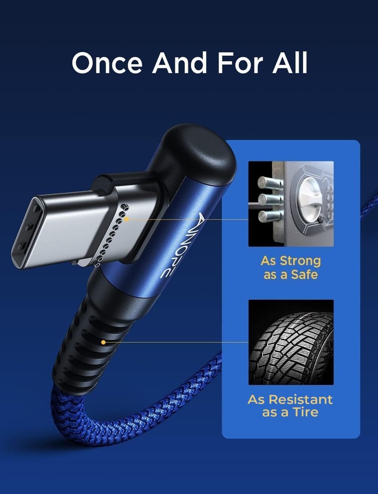 AINOPE USB C Cable 3ft Right Angle, 2-Pack to C 3.3FT+3.3FT, Blue