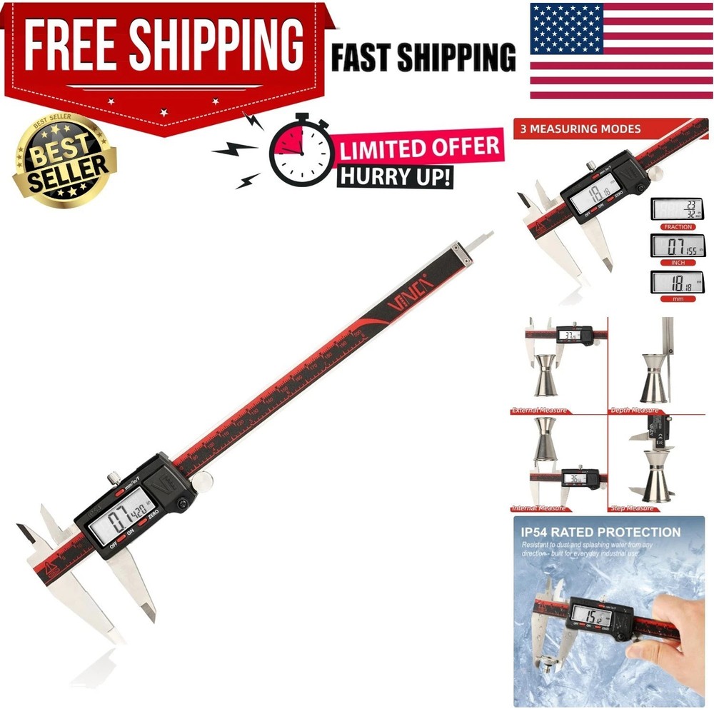 High Accuracy Digital Caliper 8" / 200mm - Inch & Metric Conversion, LCD Display