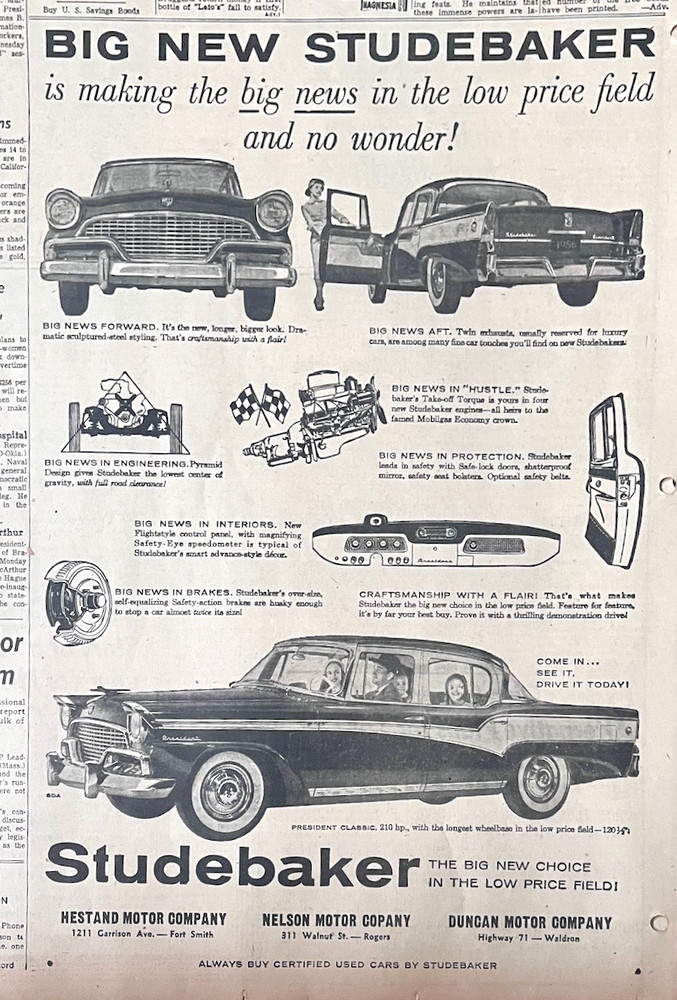 Large 1956 newspaper ad for Studebaker - President Classic and its' features