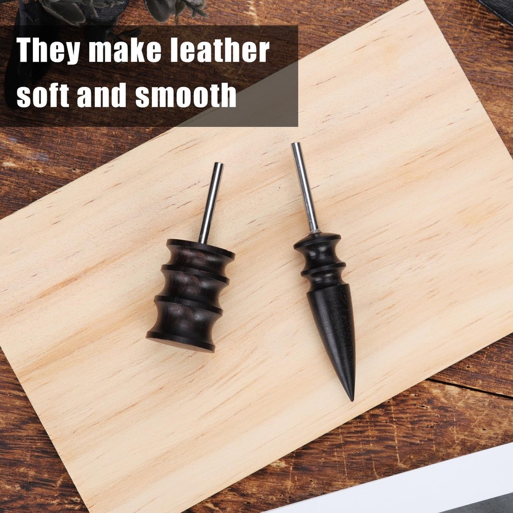 2pcs Leather Burnishing Bits Tool Rotary, 2 Styles Edge Burnisher M, black