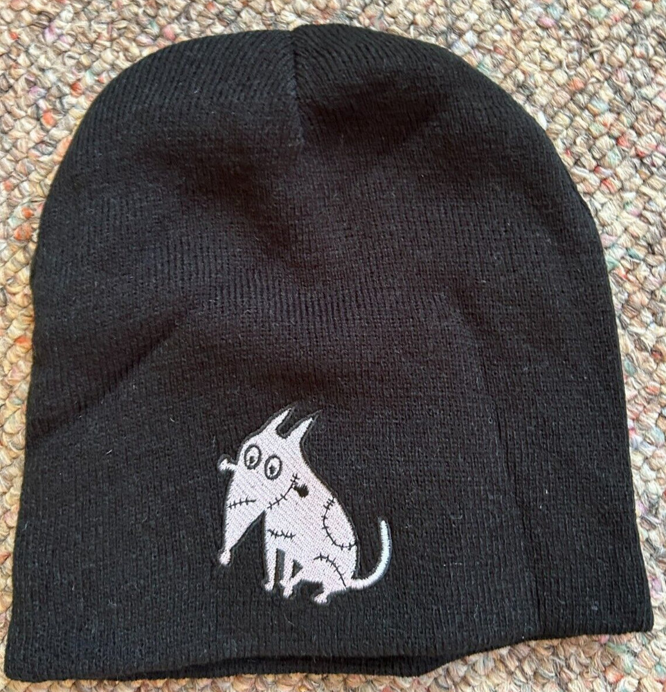 Frankenweenie Beanie Slap Cap Embroidered Reversible Disney Tim Burton Black