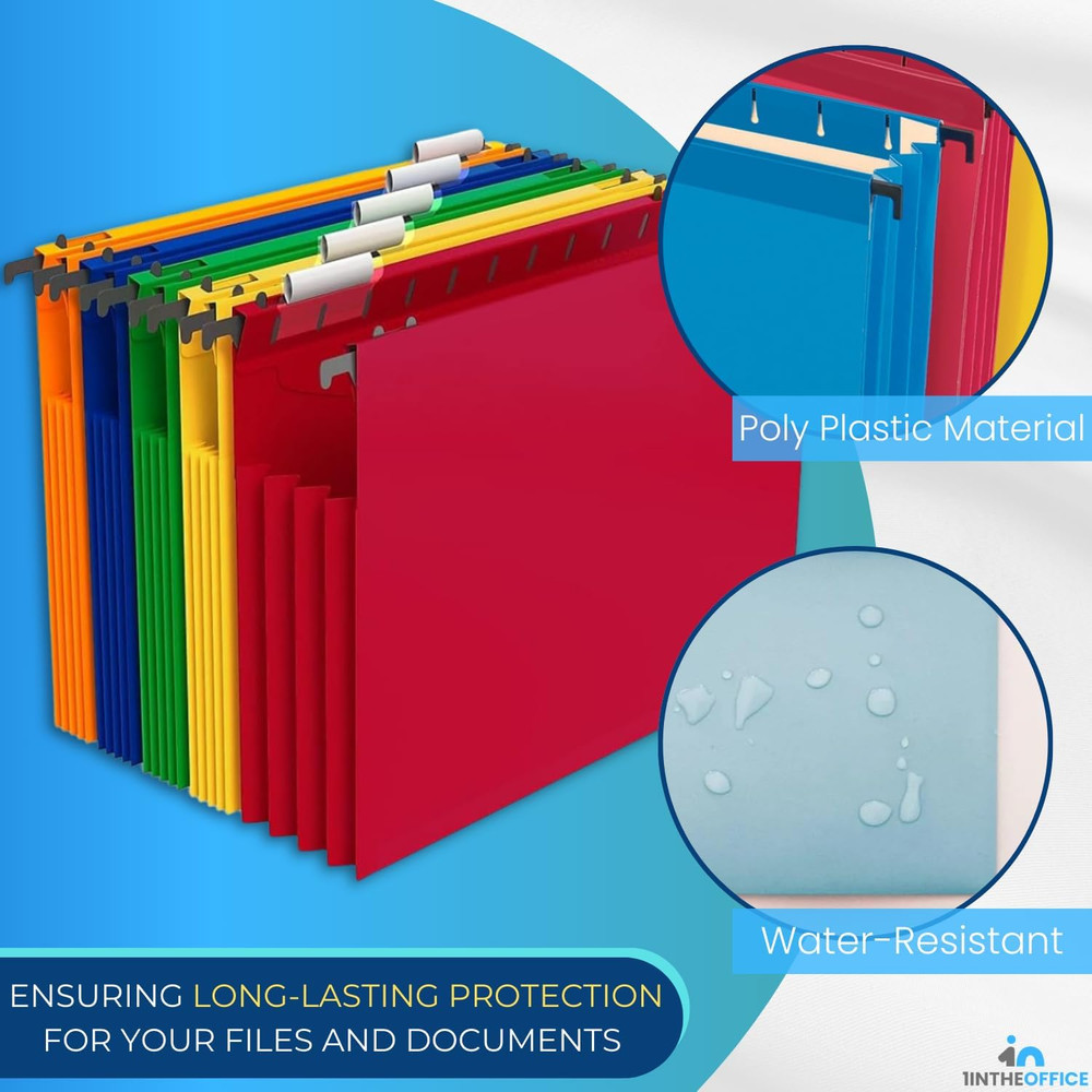 Poly Expanding Hanging File Folders, Letter Size, Assorted,10/Pack