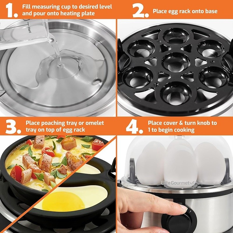 Easy Egg Cooker 7 Egg Capacity Auto Shut Off Soft Hard Boiled Kitchen Gadget New