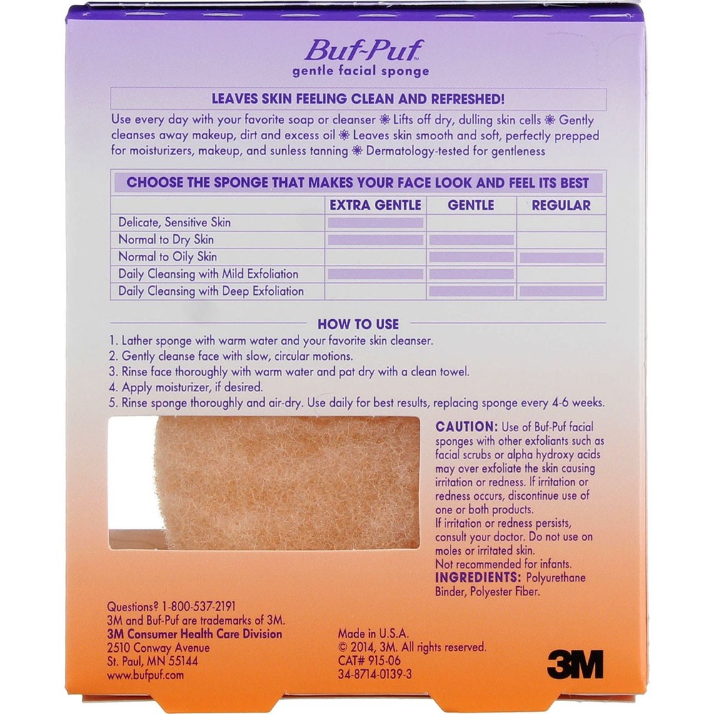 3 Pack Buf-Puf Facial Sponge, Gentle