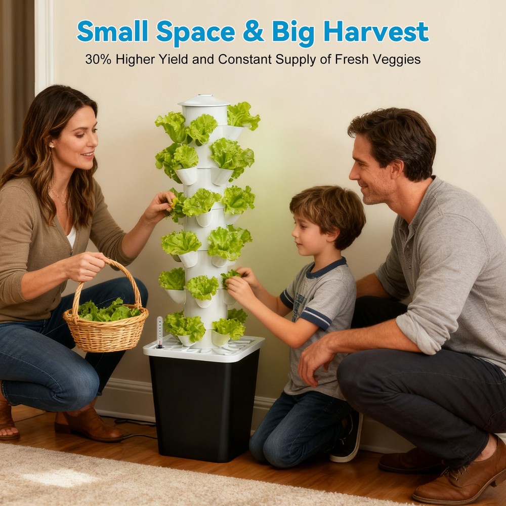 Vertical Hydroponic Growing System Tower Timer Grow Lights 30 Pods 6 Tiers Pump