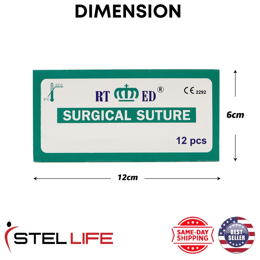 Polyester 2/0 Suture Practice Sutures Thread Sterile 12 Pcs Threads and Needle