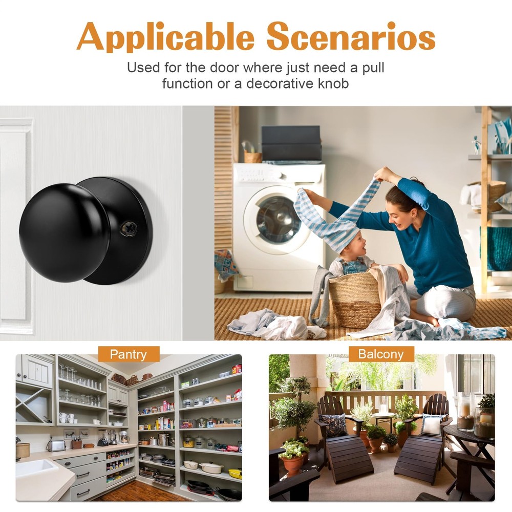 Probrico Dummy Door Knob Matte Black, One Side Black Knobs 1 Pack,