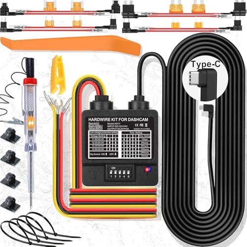 Dash Cam Hardwire Kit, USB C 3-Wire Dashcam Hardwire Kit 24h Parking Mode Dash