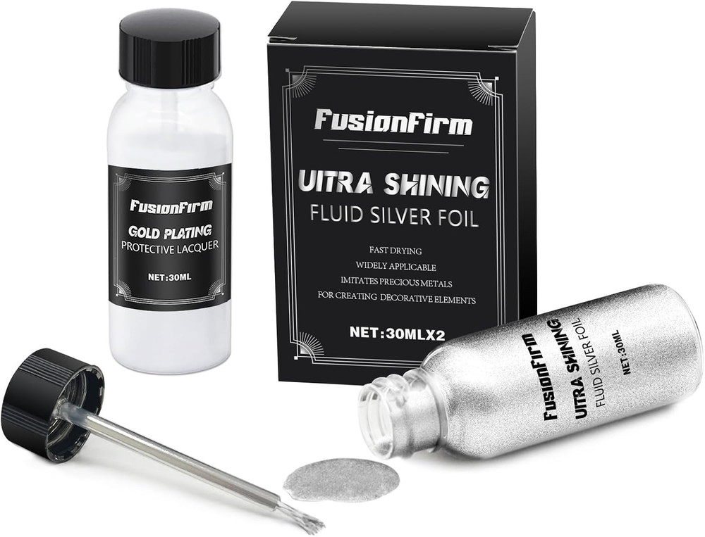 Liquid Silver Leaf Paint Kit - Alcohol-Based Quick Dry Ultra Shiny Metallic