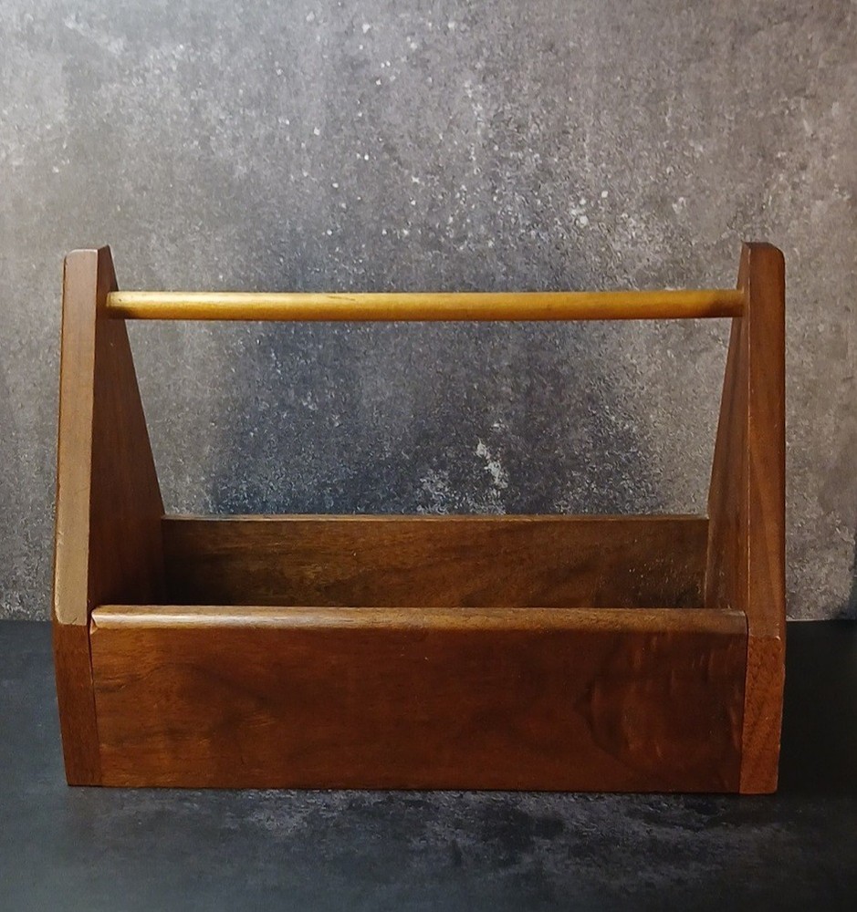 Vintage Walnut Tool Caddy/Tote With Dowel Handle • Primitive