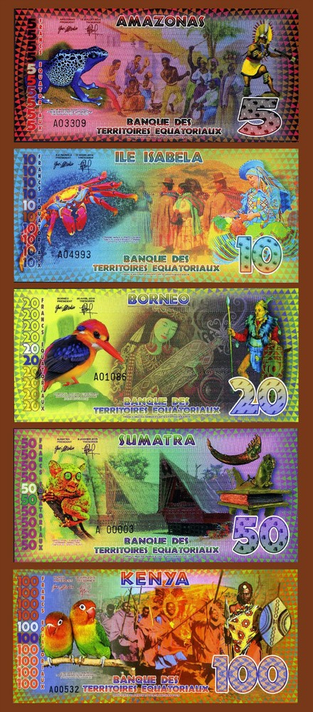 SET Equatorial Territories, 5;10;20;50;100 E. Francs, 2014-2015 POLYMER, UNC