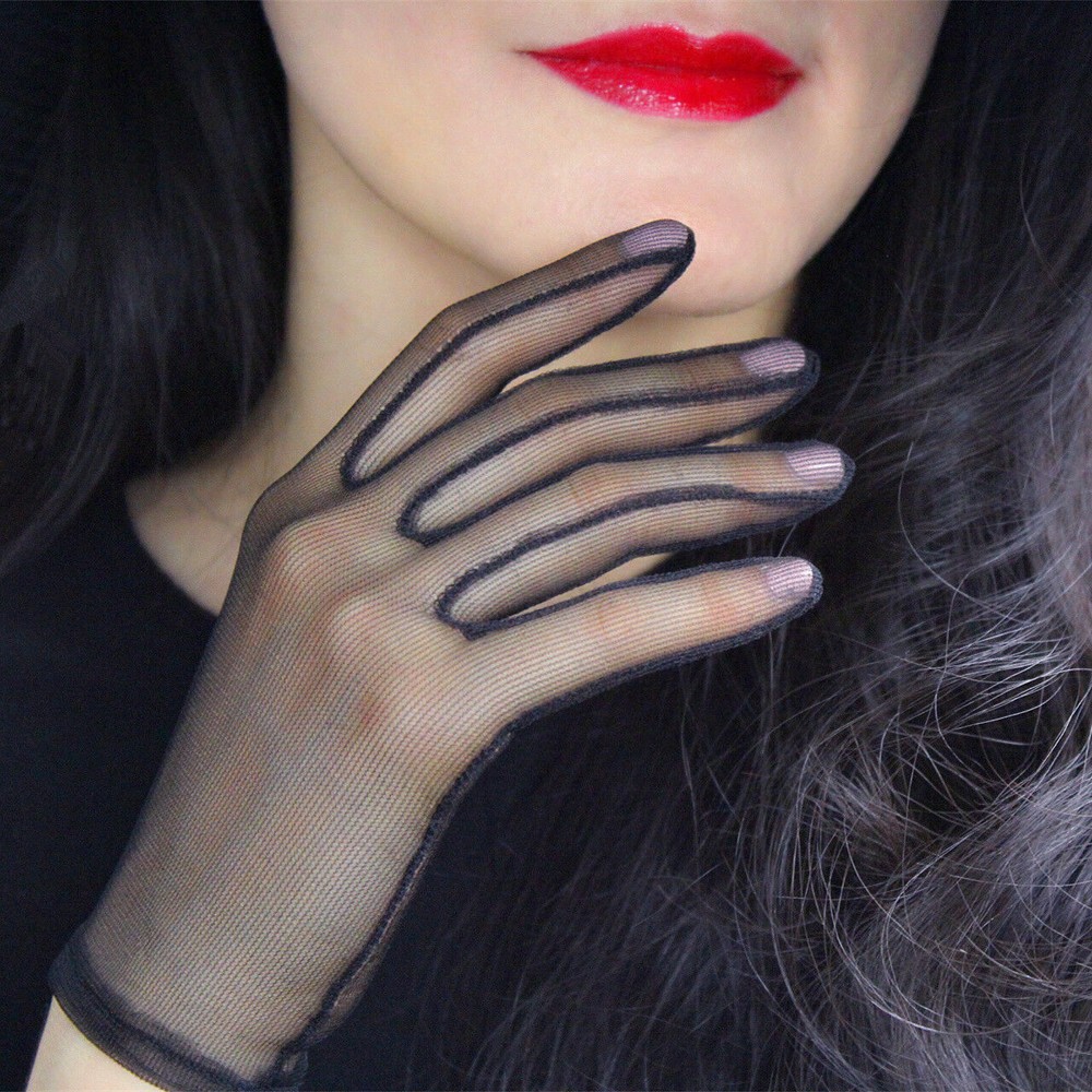 Tulle Gloves Lace Semi Sheer Mesh Short TECH Touchscreen Sensitive Black/White