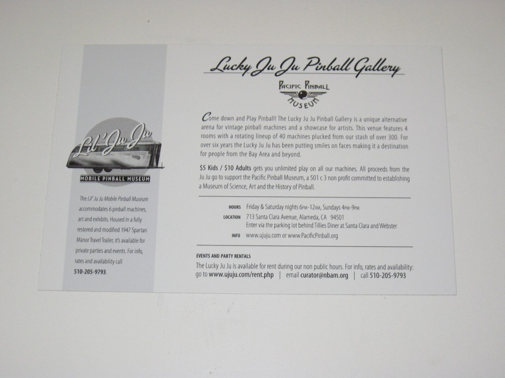 Jucky Ju Ju Pinball Gallery Post Card