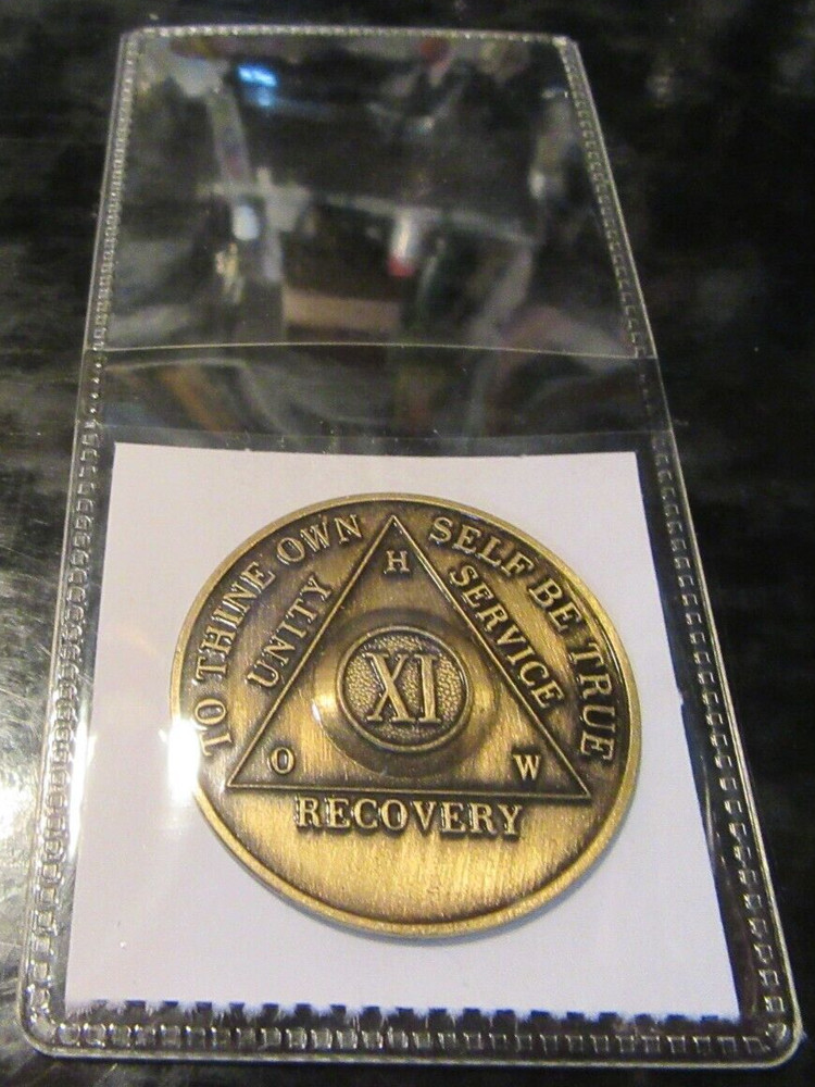 11 Year Alcoholics Anonymous AA BACK Bronze HOW Medallion Chip Coin Token