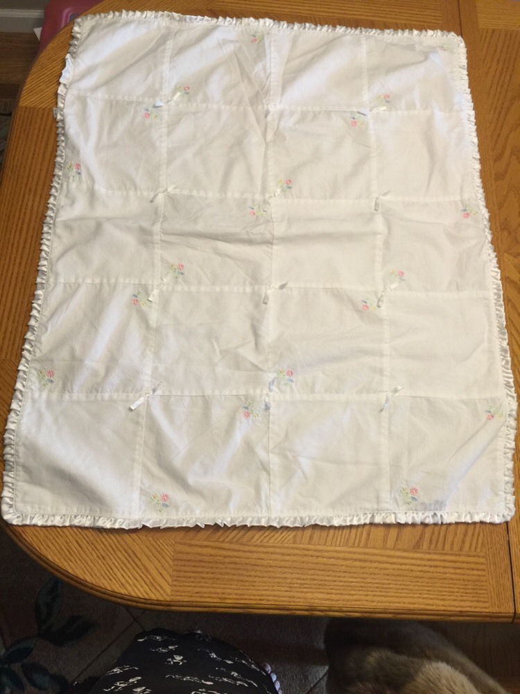 Carters White Patchwork Baby Blanket White Square Embroidered Flowers