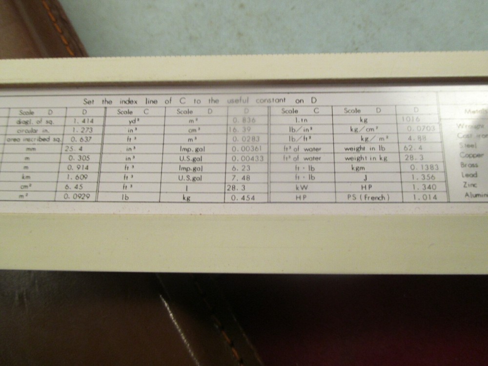 Vintage Post 1452W engineering slide rule in leather case
