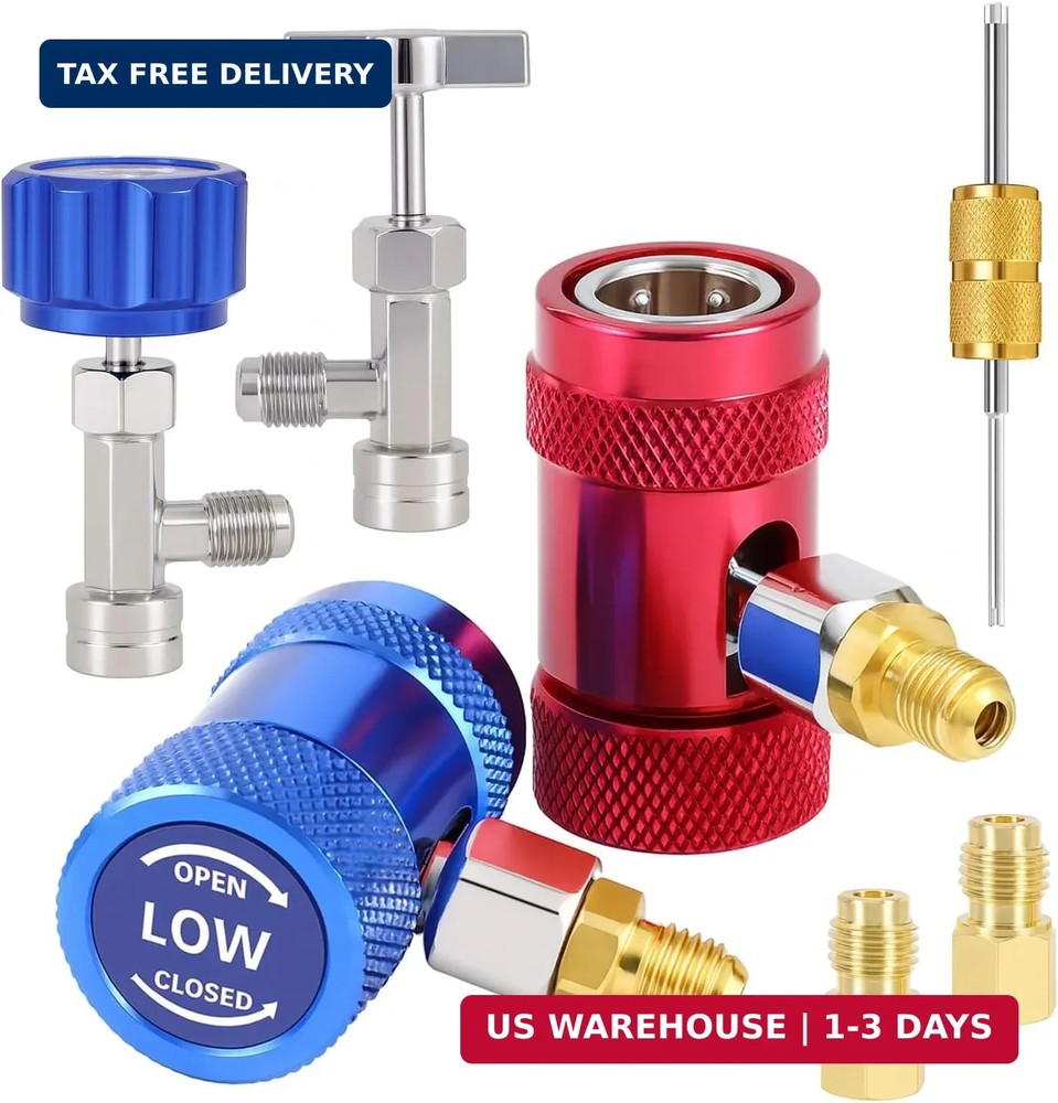 R1234yf Quick Coupler & Can Tap Kit, AC Recharge Tool Set with Self-Sealing & Pu
