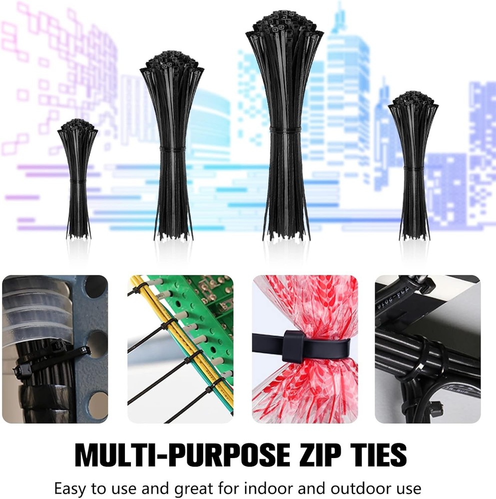 Multi-Purpose 400 Pack Nylon Cable Ties - 12, 8, 6, 4 Inch Self-Locking Design