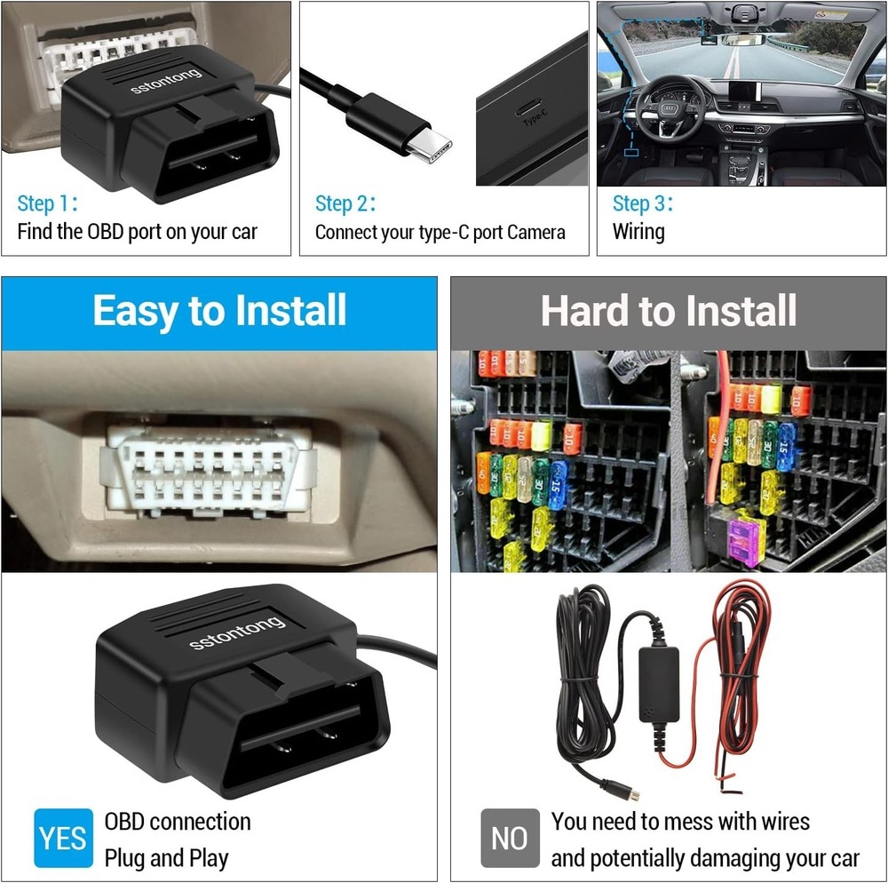 Dual-Mode OBD Power Cable for Dash Cameras - ACC & Surveillance Functionality