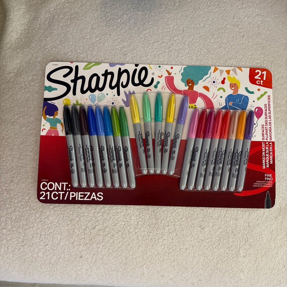 Sharpie Permanent Markers Fine Point 21 Count Assorted Colors New