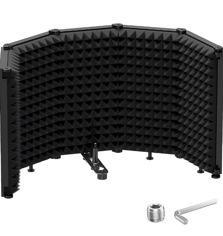 Moukey Microphone Isolation Shield Foldable Mic Shield w Triple Sound Insulation