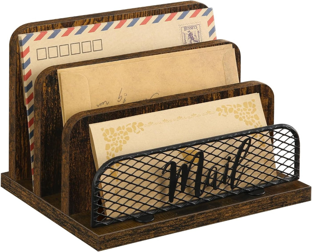 Mail Organizer Countertop, Mail Holder with 3-Slot, Desktop Mail Sorter, Mail Or