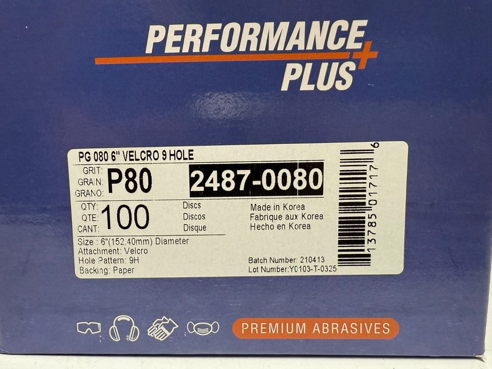 PERFORMANCE PLUS PG, 6" DISC. 80 GRIT, 100 DISCS PER BOX, NEW