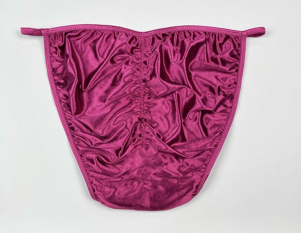 Satin String Bikini Scrunch Butt 3/4 Ruching Burgundy S/5