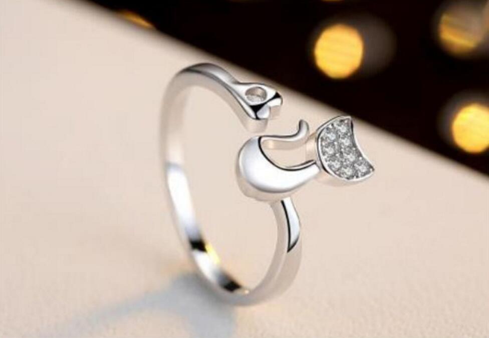 Kitten Pave Cubic Zirconia Silver SP Cat Adjustable Ring