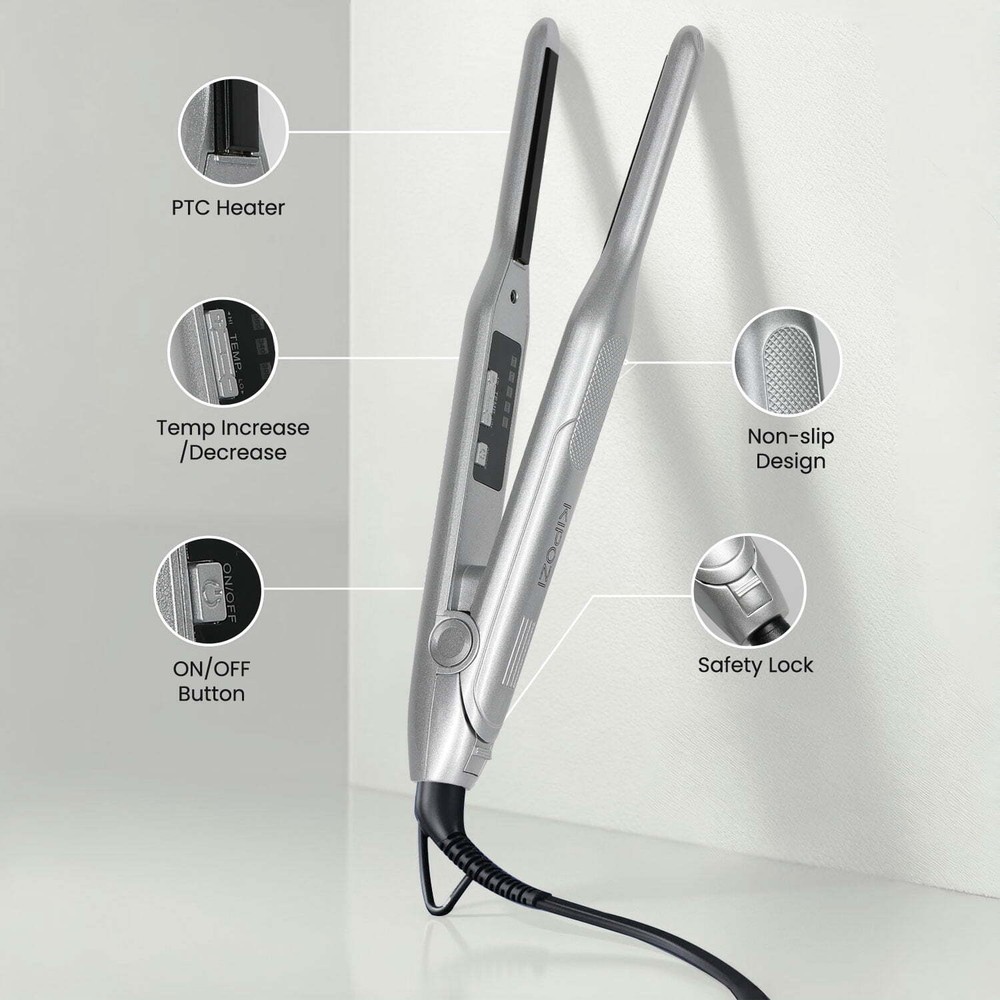 KIPOZI 0.3" Mini Small Pencil Flat Iron Curling Straightener for Pixie Cut Bangs