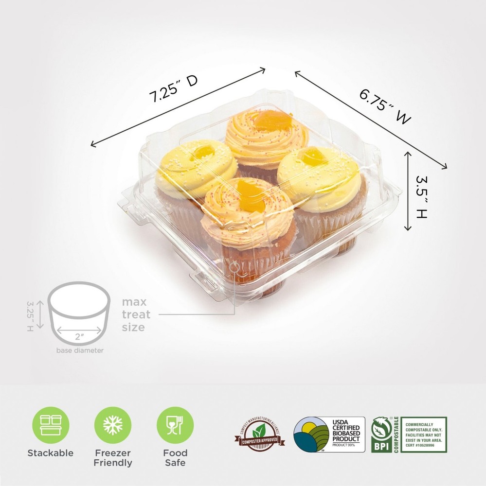Good Natured Compostable Cupcake & Muffin Packaging 4-pack And Single