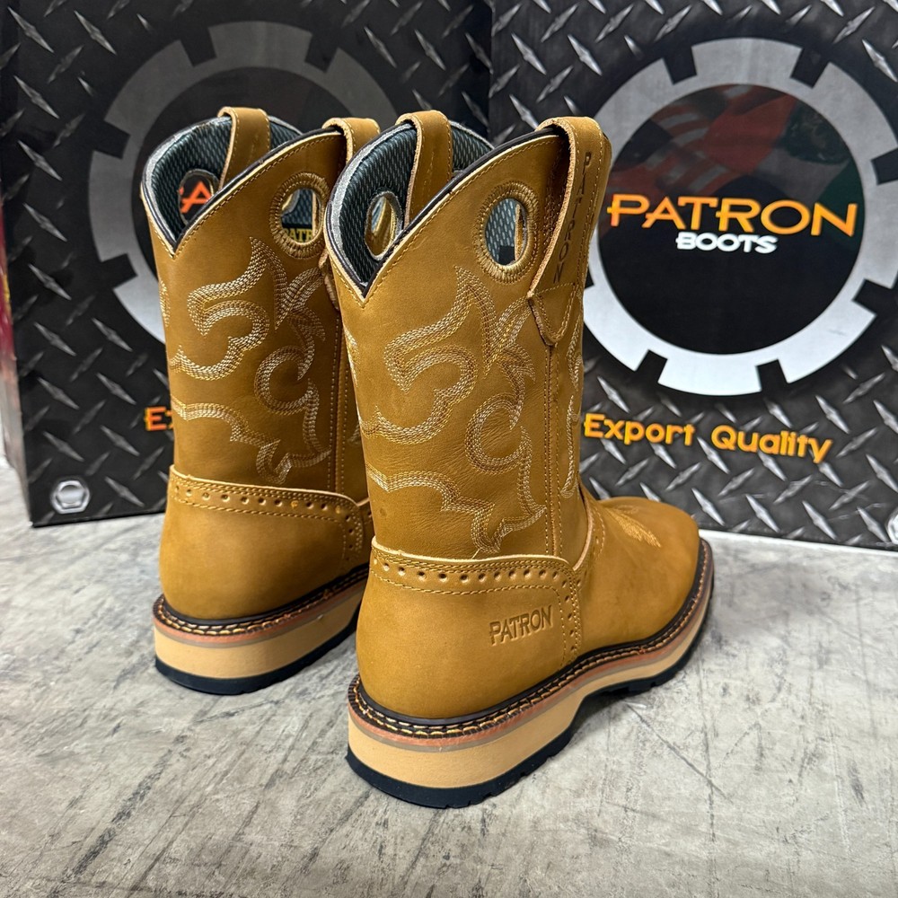 MEN'S BROWN FLOTER SQUARE TOE WORK BOOTS COWBOY SOFT TOE PULL ON BOTAS