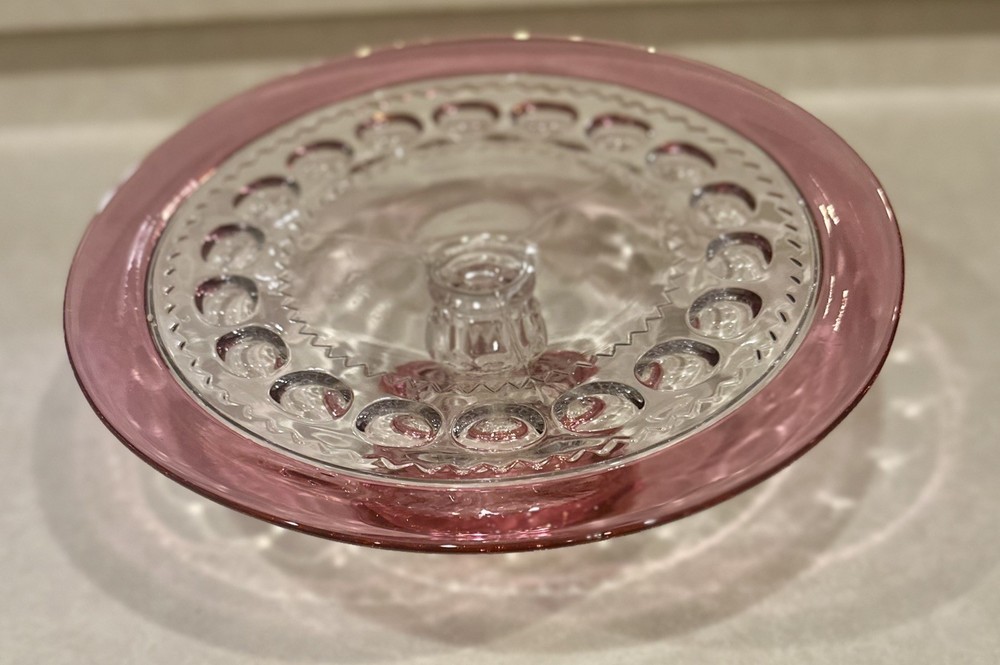 Vintage Tiffin Kings Crown Ruby Red Flashed Thumbprint 12.5" Pedestal Cake Plate