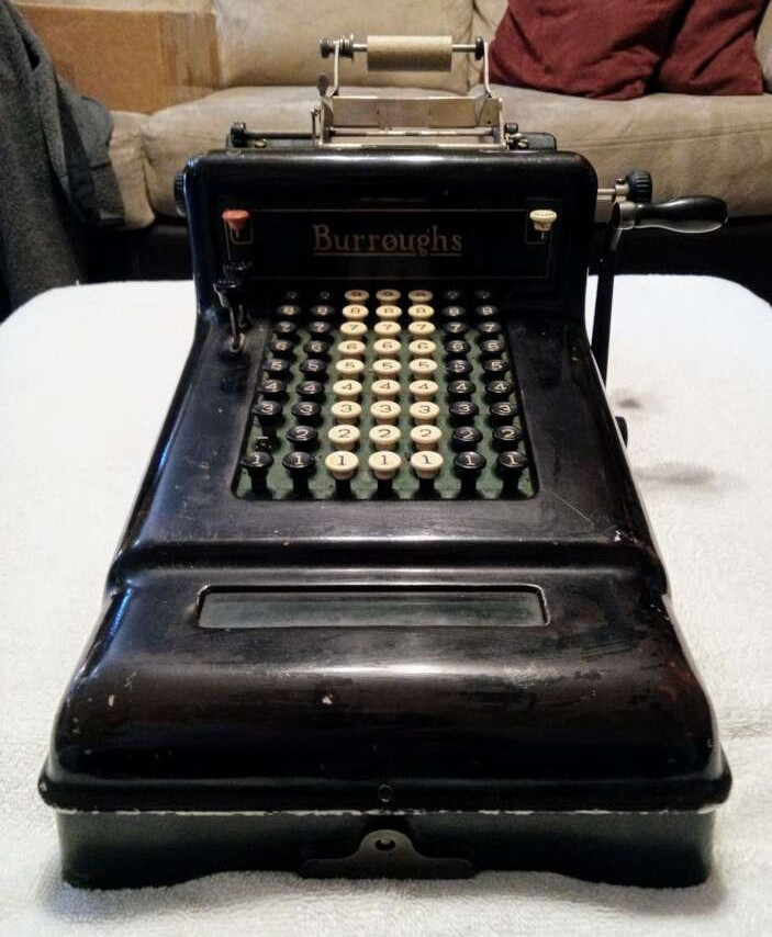 Antique Burroughs 7 Column Hand Crank Adding Machine