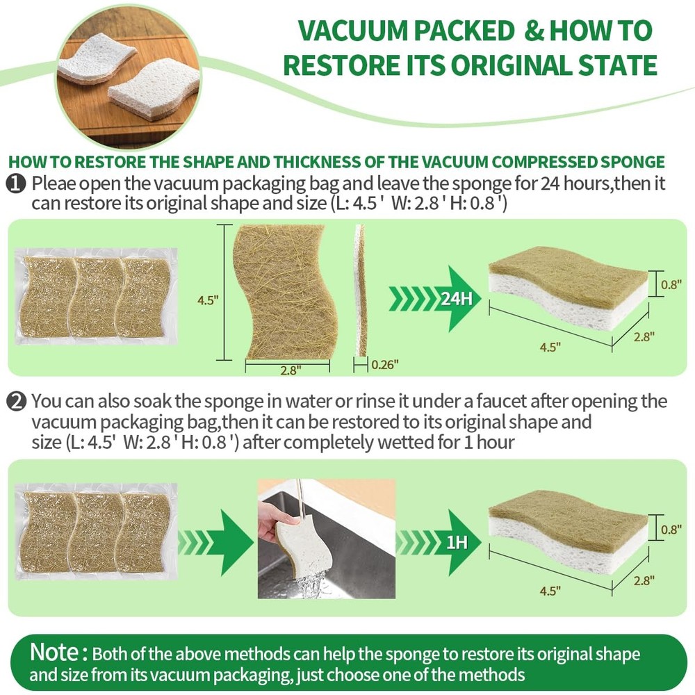 Sponges Kitchen Natural Dish Sponge PlantBased Biodegradable Compostable Cell...