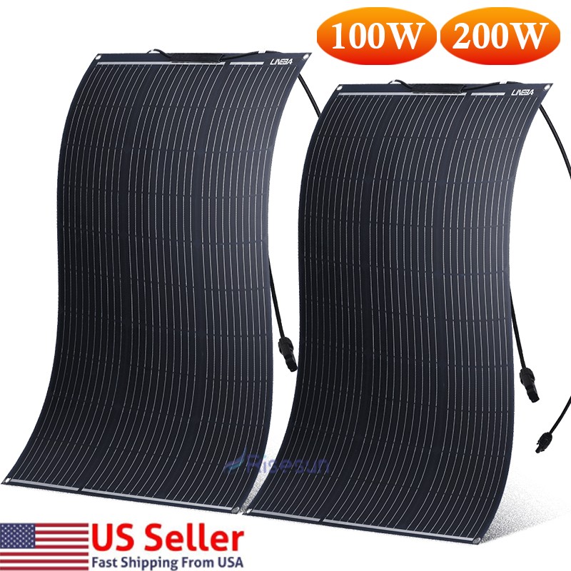 200W 100W Monocrystalline Solar Panel 18V Off-Grid Camping Battery Home RV Boat