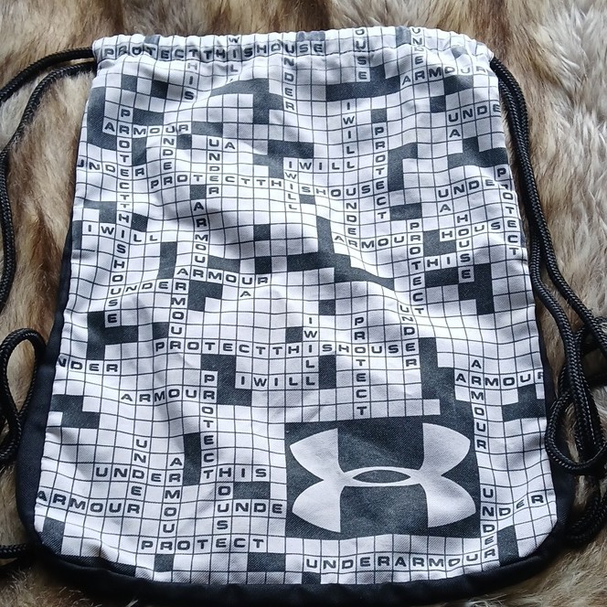 Under Armour Drawstring Gym Bag Black White Adjustable Strap Protect This House