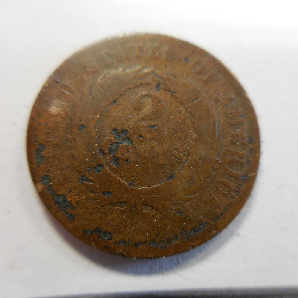 1864 copper U.S. two cent piece. 2c. AG-Good, surface roughness