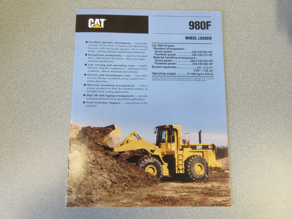 Caterpillar 980F Wheel Loader Brochure 20 Page Good Condition