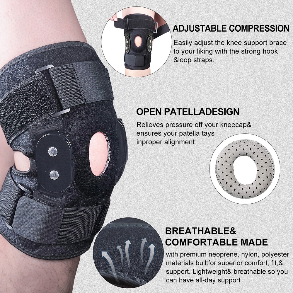 KNEE BRACE HINGED COMPRESSION SLEEVE JOINT SUPPORT WRAP OPEN PATELLA STABILIZER