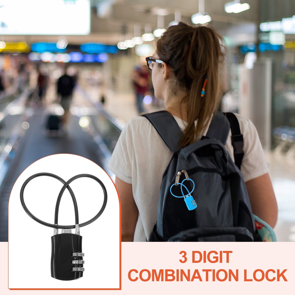 2 Pcs 3 Digit Luggage Cable Combination Lock with 12" Long Cable, Black