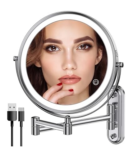Rechargeable Wall Mounted Lighted Makeup Mirror, 8 Inch Narrow Base-chrome