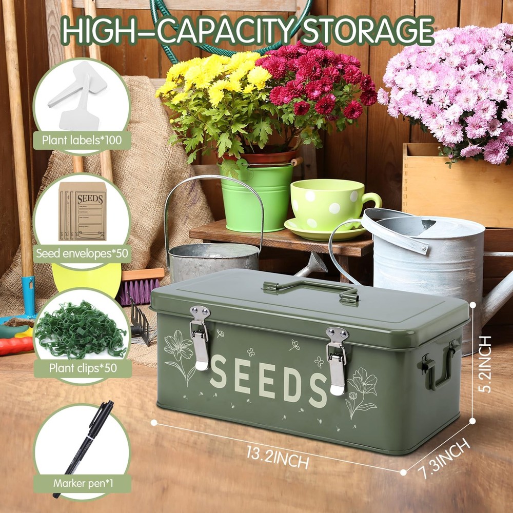 Cinpode Seed Storage Organizer, Saving 13.2 x 7.3 x 5.2 inches, Green
