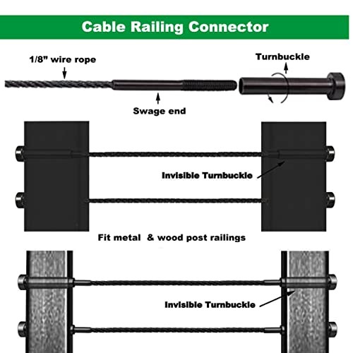 1/8 Black Invisible Turnbuckle Kit,Black Cable Railing Hardware,Stainless