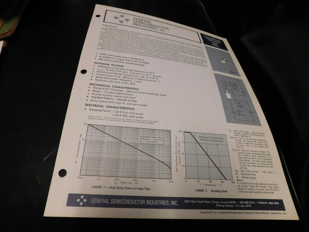 Electronics Specification Guide General Semiconductor Industries TransZorb 1N562