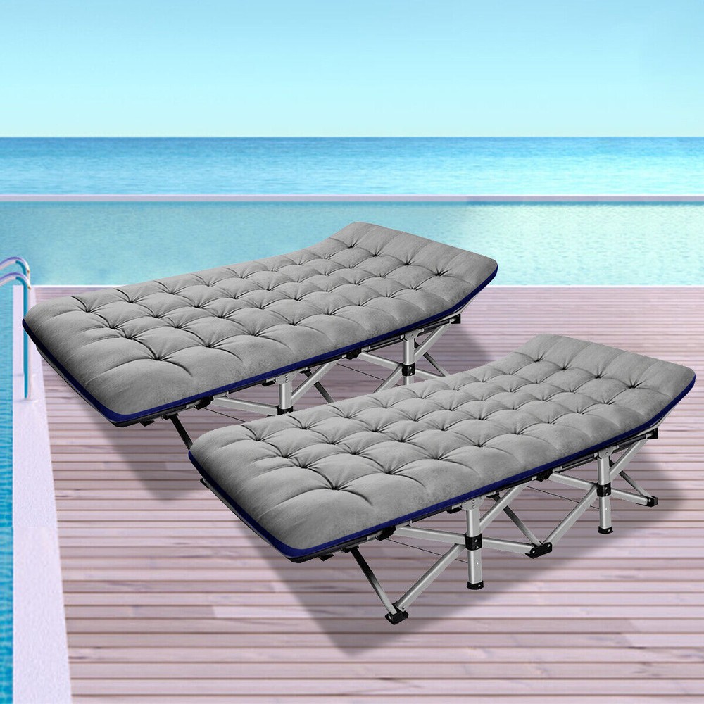 NAIZEA Folding Camping Bed Military Cot Adjustable Position Bed Gray Mattress