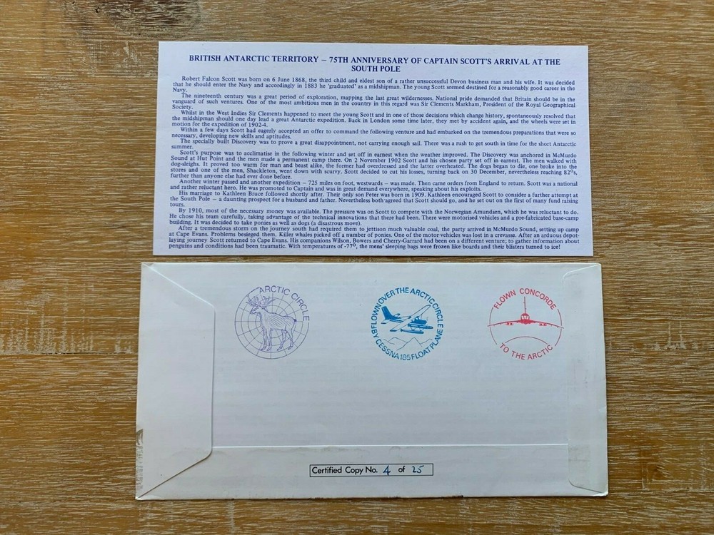 BAT BRITISH ANTARCTIC 1987 FDC SCOTT ARRIVAL LTD ED COURIER SIGNED CONCORDE 15